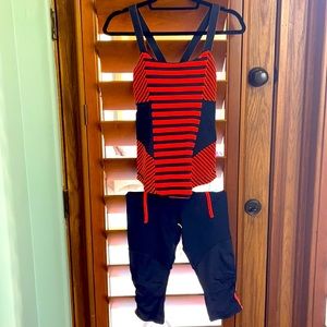 Lululemon two piece workout outfit orange and navy